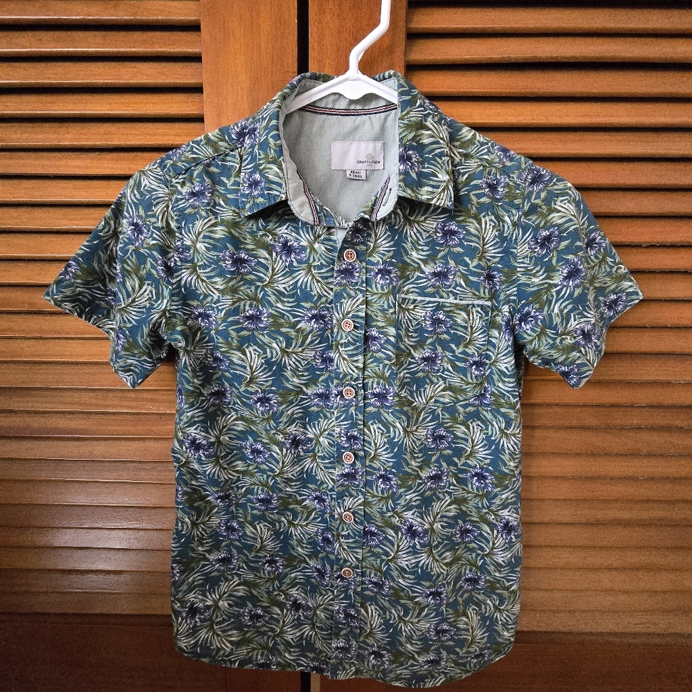 Boys Vintage Leaf Print CRAFT + FLOW Aloha Shirt